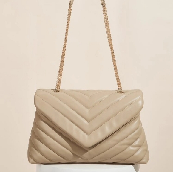 Apricot beige Chevron Flap bag, New - Picture 2 of 7